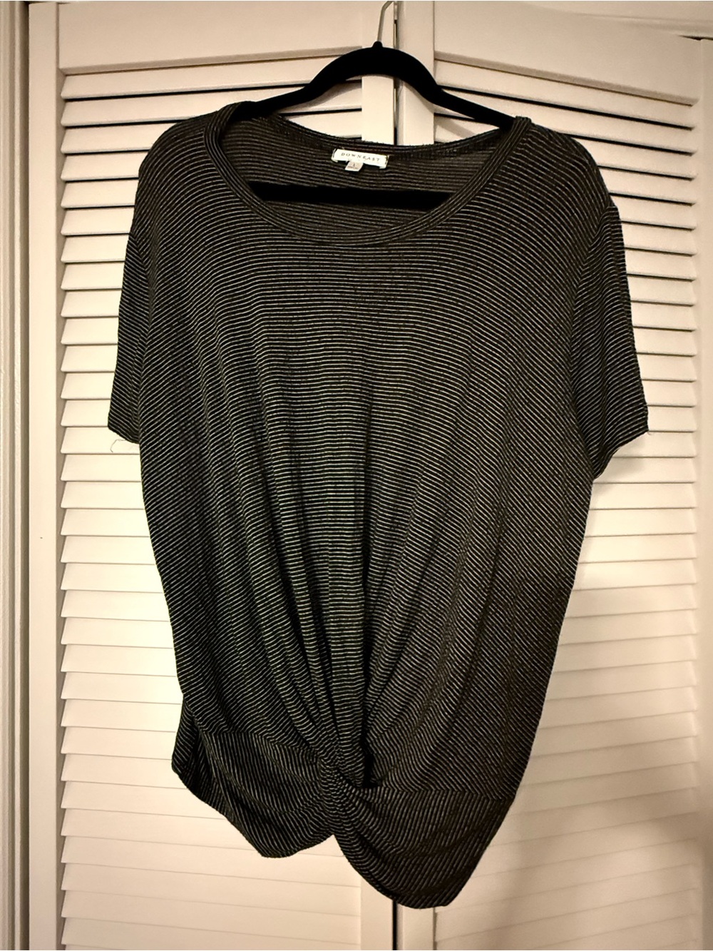 DownEast Black & White Striped Short-Sleeve Knot Front Top